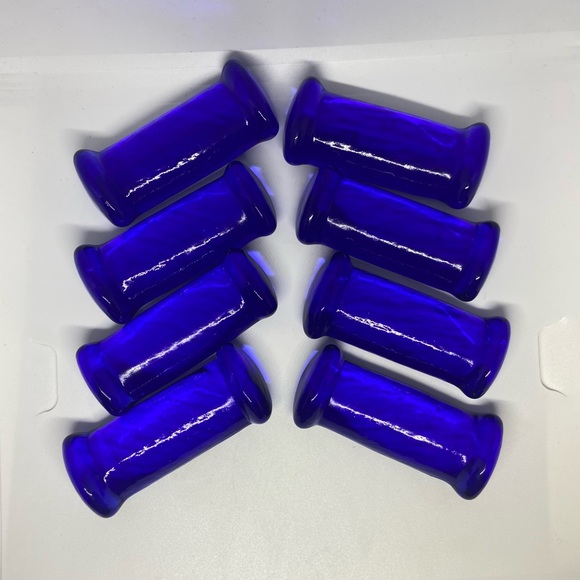 8 Vintage Art Glass Knife Rests Cobalt Blue Pressed Set MCM Mid Century Modern - Picture 2 of 4
